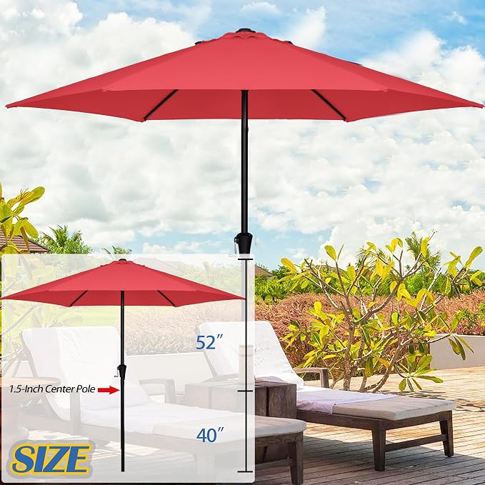 Sunnyglade 9FT Outdoor Patio Umbrella, Market & Table Umbrella with 6 Sturdy Ribs and Crank System, Fade-resistant & Waterproof for Garden Backyard Poolside Deck