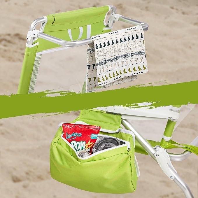 Old Bahama Bay Backpack Beach Chair, Aluminum Lightweight Reclining 5-Position Lounge Chair for Adults Heavy Duty Support 400 LBS Portable Folding with Cooler Bag Camping Chair for Sand Outdoor
