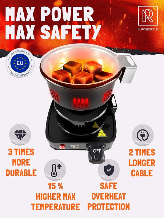 Charcoal Burner - Multipurpose Electric Charcoal Starter Approved Electric Stove - Coconut Coals Lighters with Tongs - 450W Electric Charcoal Lighters with 304 Stainless Steel