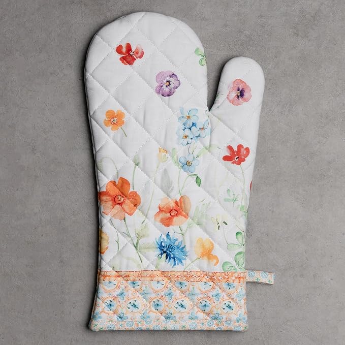 Maison d'Hermine Oven Gloves 100% Cotton Oven Mitt 7" x 13" with Loop Heat Resistant BBQ Cooking Gloves Baking Grilling Kitchen Hotel Home Farmhouse Spring Summer (Pack of 1, Summer Whisper)