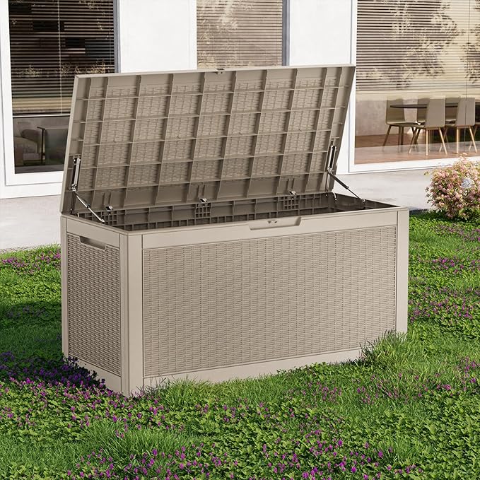 EasyUp 120 Gallon Deck Boxes Waterproof, Outdoor Large Storage Boxes with Lids, Outside Resin Storage Box & Deck Boxes for Patio, Garden Use(Gray)
