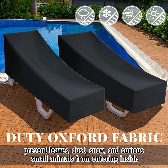 Patelai 2 Set Outdoor Chaise Lounge Cushions with Chair Covers, 70 x 21 x 3 Inch Waterproof Sun and Fade Resistant Thick Replacement Lounge Chair Cushions with Pockets for Patio Poolside (Blue)