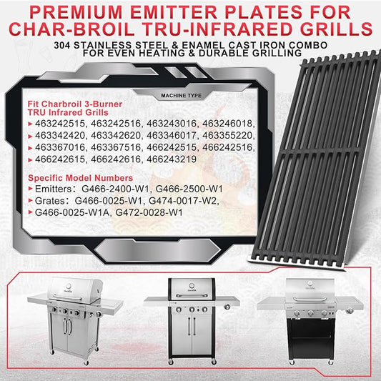 Emitter Plate & Grill Grate for Charbroil Commercial 3 Burner Gas Grill Parts 463242516 463242515 463367016 466242615 466242516 466242616 463346017, Parts for Charbroil Tru Infrared G466-0025-W1 Grill