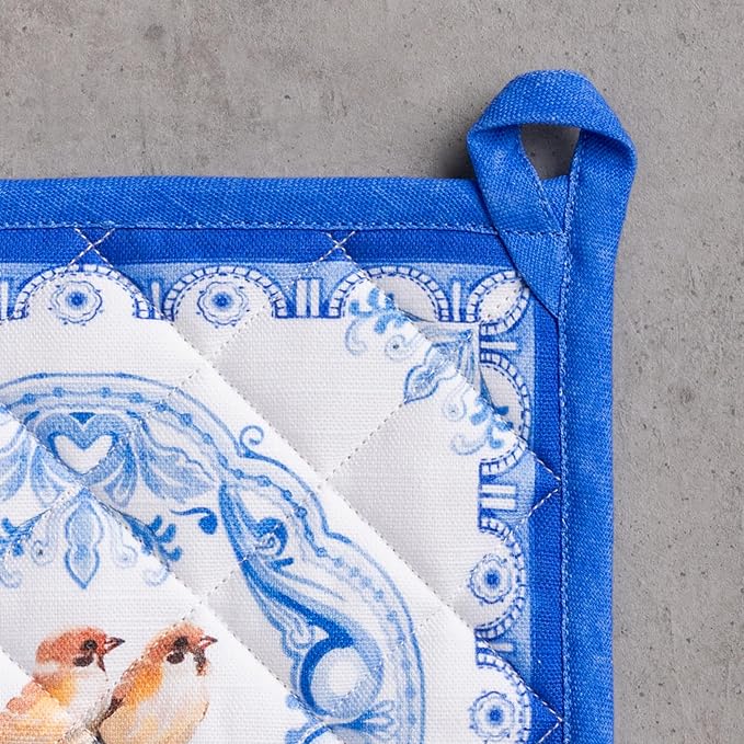 Maison d' Hermine Pot Holders 100% Cotton Heat Resistant Potholders 8" x 8" Hot Pads with Loop Cooking Baking Hotel Farmhouse Kitchen Handling Hot Pans Spring Summer (Pack of 2, Amsterdam Canals)