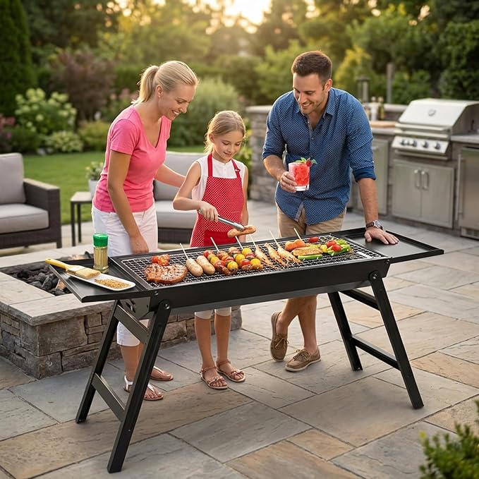 Slot Grill Collapsible Charcoal Grill with Exclusive Drawer for Easy Ash & Charcoal Add Foldable BBQ Grills for Camping Backyard Picnic..