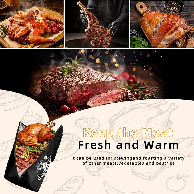 BBQ Meat Blanket Resting Brisket Bag Rugged 600D Oxford Leakproof Heat Pressed, Father's Day Birthday Wedding Gifts for Men Dad Husband Smoker&Grilling Accessories Backyard Camping Party(21")