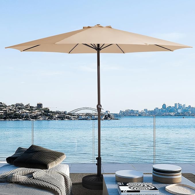JEAREY 12' Patio Umbrellas Outdoor Table Market Umbrella w/Crank, 8 Sturdy Ribs, UV Protection Windproof for Garden, Deck, Backyard, Pool(Beige)