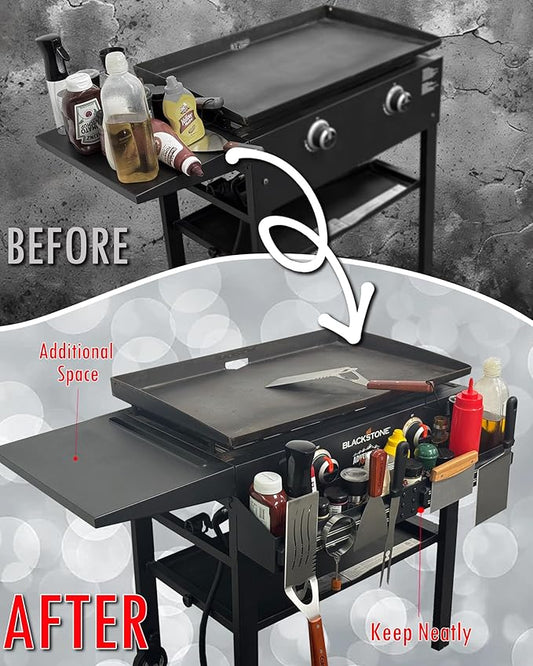 Sivsis Front Griddle Caddy for Blackstone 36 Inch With Two Magnetic Tool Holders, Large Capacity for Blackstone Griddle Accessories 36 Inches Bottle Storage, Easy Front Access, Black Stone Caddy