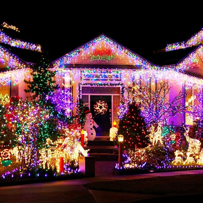 Dazzle Bright 164 FT 500 LED Christmas String Lights, Waterproof Green Wire String Lights with 8 Modes, Outdoor Christmas Decorations for Indoor Garden Party Yard Decor (Multi-Colored)