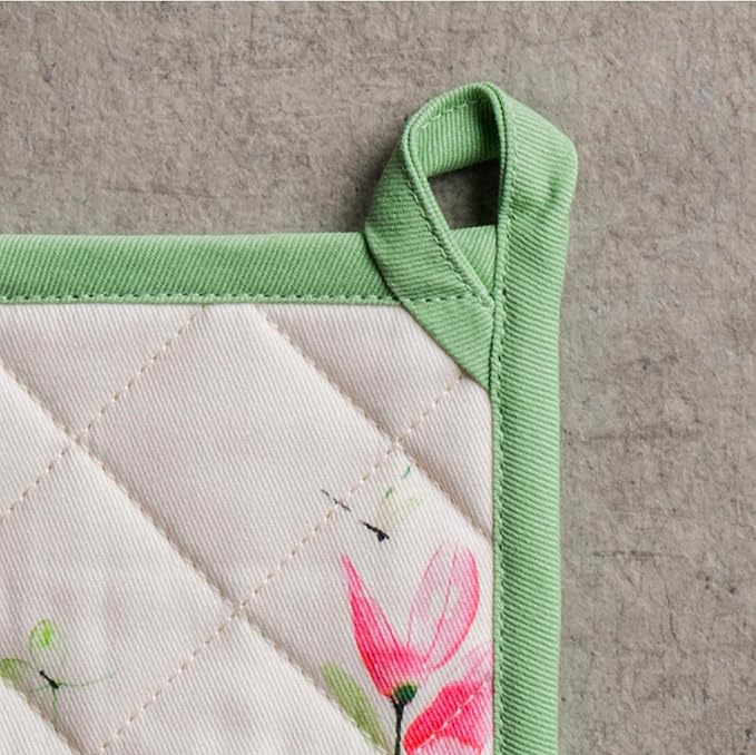 Maison d' Hermine Pot Holders 100% Cotton Potholders (8" x 8", Pack of 2) | Heat Resistant Hot Pads with Loop BBQ Cooking Baking Farmhouse Kitchen Handling Hot Pans Spring Summer - Botanical Fresh