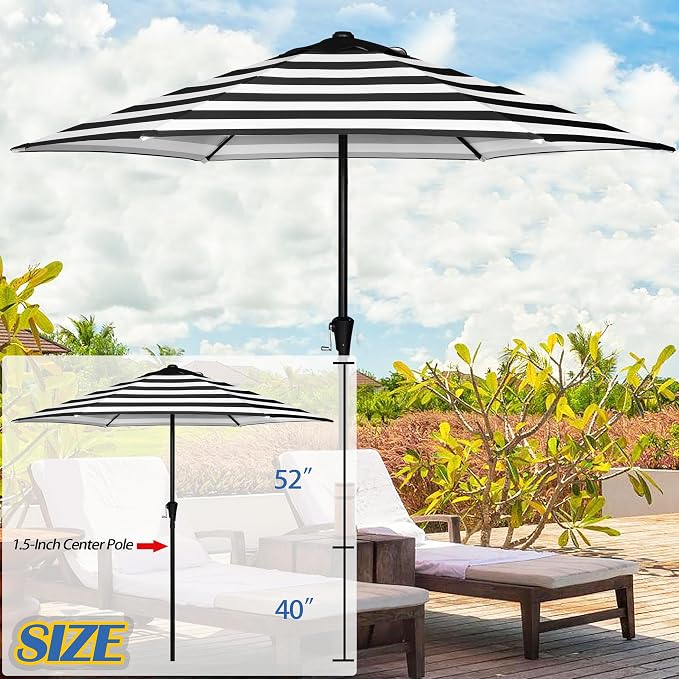Sunnyglade 9FT Outdoor Patio Umbrella, Market & Table Umbrella with 6 Sturdy Ribs and Crank System, Fade-resistant & Waterproof for Garden Backyard Poolside Deck