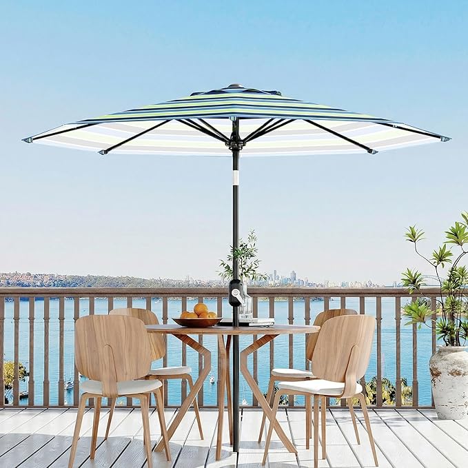 Garvee 9FT Patio Umbrella - Outdoor Table Umbrella with Smooth Crank Lift, Push Button Tilt and 8 Sturdy Ribs - Market Umbrella UV Protection Waterproof for Pool, Deck, Yard, Garden