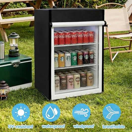 Mini Fridge Cover, Waterproof Upright Outdoor Refrigerator Covers 22" W X 23" D X 34" H Heavy Duty Beverage Beer Refrigerators Cover for Most 3.0 Cubic Compact Mini Freezer, Black