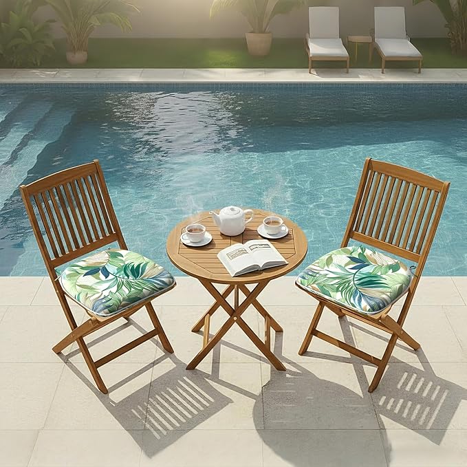 DYTXIII Set of 2 Outdoor Chair Cushions with Ties,Water Repellent Patio Chair Pads 17"x 16" for Outdoor Furniture,Round Corner Seat Cushions for Garden Yard Kitchen Lush Leaf Green
