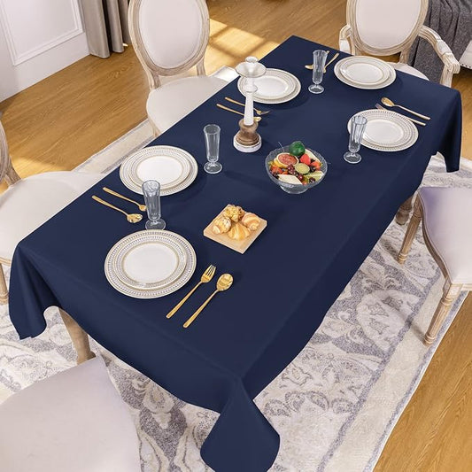Softalker Rectangle Tablecloth, Waterproof Table Cloths Wrinkle Free Fabric Washable Polyester Table Cover for Dining Tables Party Outdoor Camping Parties Buffet - 60 x 120 inch, Navy Blue