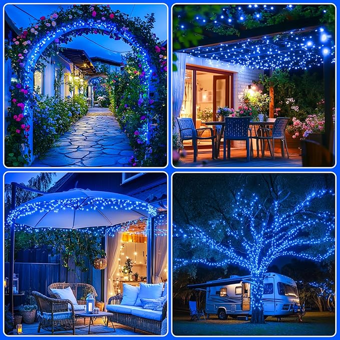 JMEXSUSS 2 Pack Solar String Lights Outdoor Waterproof, Total 66 FT 200 LED Solar Christmas Lights Outdoor, Twinkle Light for Christmas Tree Outside Garden Yard Xmas Decor, Blue