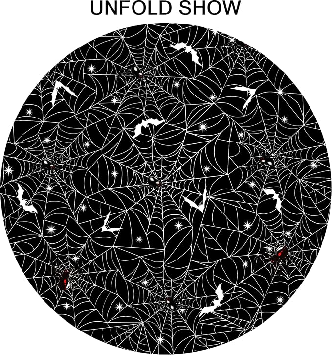 Sweetshow Halloween Spider Web Table Cloth Round Black and White Bat Tablecloth 60 Inch Decor Washable Stain and Wrinkle Resistant Round Table Cover for Dining Picnic