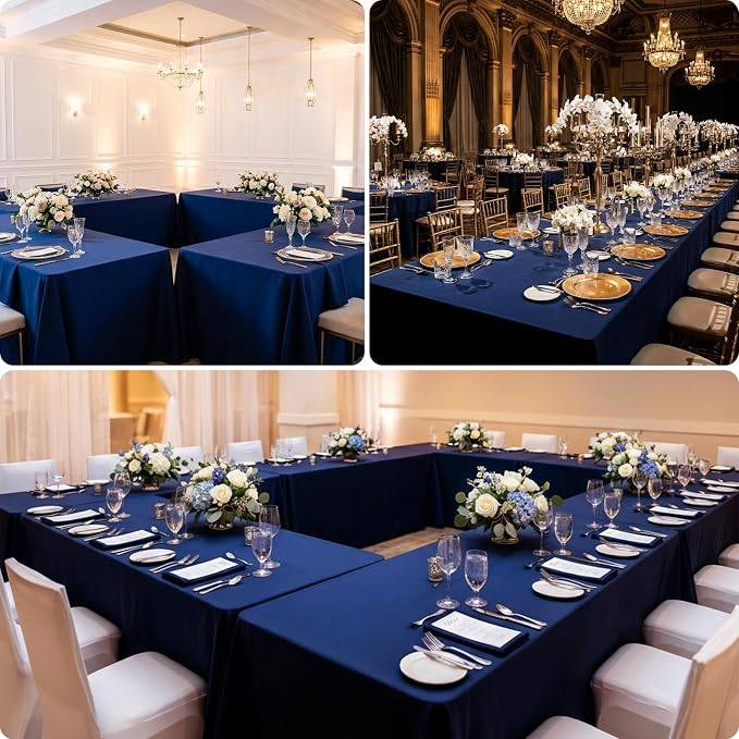 8 Pack Navy Blue Tablecloth 60 x 102 Inch Rectangle For 6 Foot Tables | Wrinkle Resistant, Washable Polyester Fabric, Rectangular Table Cloth for Wedding Party Banquet Buffet and Camping