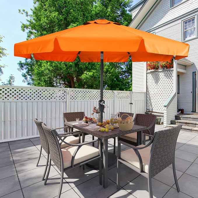 MASTERCANOPY 9ft Patio Umbrella with Valance, Crank & Tilt, Orange | 8 ribs, UV/fade-resist, waterproof, vent, for garden/deck/yard/pool