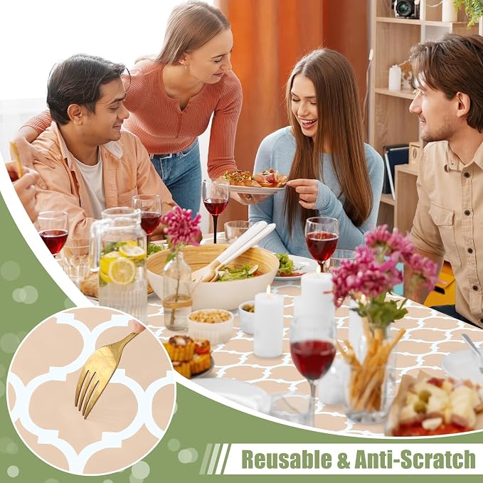 Smiry Picnic Fitted Table Cover, Square Flannel Backed Vinyl Tablecloth | Waterproof Elastic Stretch Table Cloth, Wipeable Plastic Tablecloth for Camping, Indoor & Outdoor (Khaki, 54" x 54")