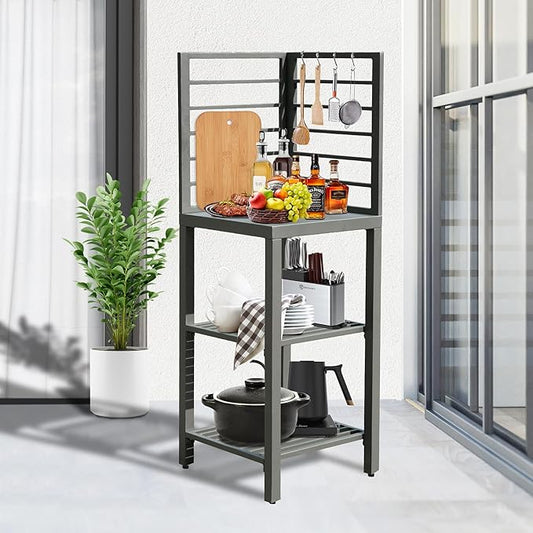 Domi Aluminum Kitchen Island, Outdoor Modular Kitchens Counter with Work Shelf & Wall Hanging & Countertop & Protective Cover, Kitchen Series for Deck Patio, Dark Gray