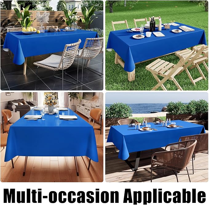 Smiry Rectangle Table Cloth 60x84 Inch, Waterproof Wipeable Vinyl Tablecloths Protector, Oil Spill Proof Plastic Table Cover for Dining, Picnic, Camping, Outdoor, Blue