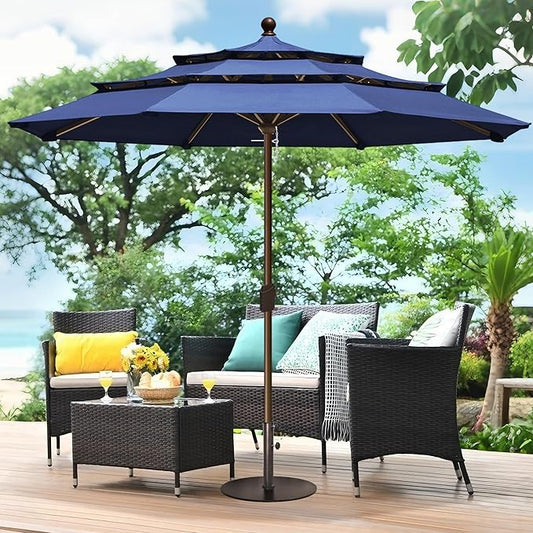 EliteShade USA 10-Year-Non-Fading 11ft 3-Tier Market Patio Umbrella, Commercial Grade Outdoor Table Umbrella with Crank Open, Windproof & UPF 50+ UV Protection, Heavy Duty Ventilation for Garden, Deck, Pool, Backyard, Beach & Bistro, No Tilt, Navy Blue