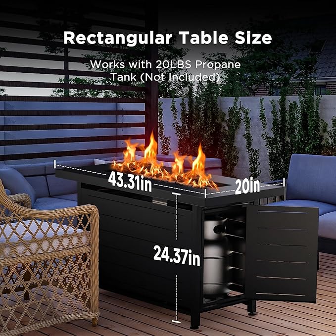 Ciays 42 Inch Gas Fire Pit Table, 60,000 BTU Propane Fire Pits for Outside with Steel Lid and Lava Rock, 2 in 1 Fire Pit Table Gatherings Parties on Patio Deck Garden, CSA-Listed, Black,CIFPT5B