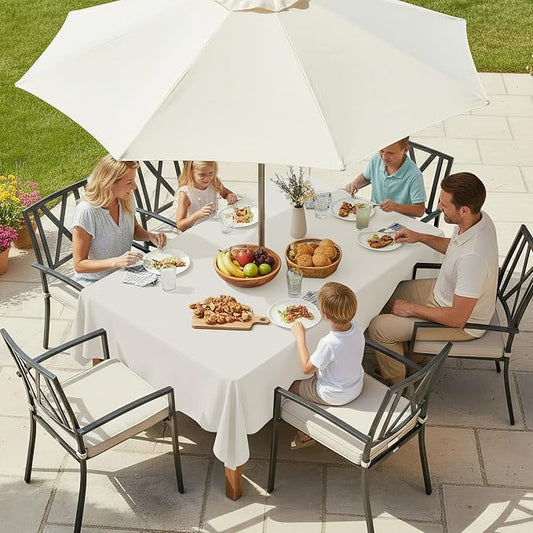 LUSHVIDA Rectangle Outdoor Tablecloth with Umbrella Hole and Zipper, 60x120 Inch Beige, Washable Waterproof Table Cloth Spill Proof Wrinkle Free Table Cover for Patio Spring Summer Picnic BBQS