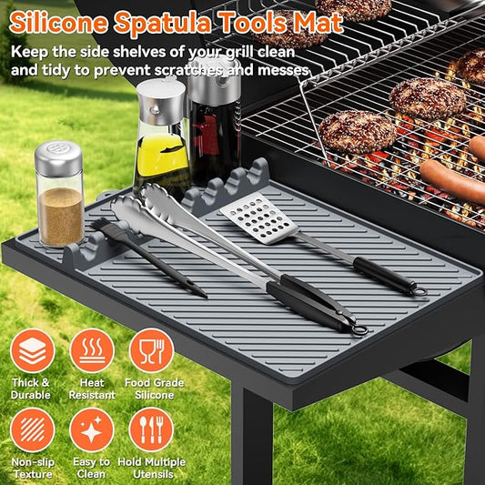 Silicone Griddle Mat for Blackstone - Magnetic Silicone Grill Tools Mat for Blackstone Accessories, Side Shelf Spatula Utensil Mats with Drip Pad for Outdoor BBQ Grill Kitchen Countertop (Gray 1-Pack)