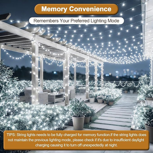 Solar String Lights 2 Pack Total 66FT 200LED Solar Fairy Lights Outdoor Waterproof 8 Modes Twinkle Solar Lights for Patio, Garden Yard Party Wedding Tree Christmas Halloween Decoration, White