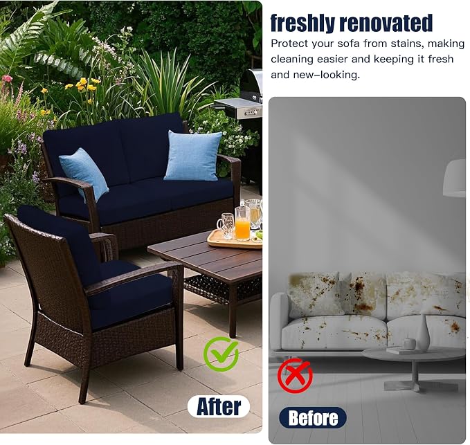 Outdoor Cushion & Pillow Cover Set, 8 Seat Covers + 4 Pillow Covers | Stretch Fit, Replacement, Washable and Reusable Furniture Protectors, Fits most patio furniture cushion covers, Cover Only