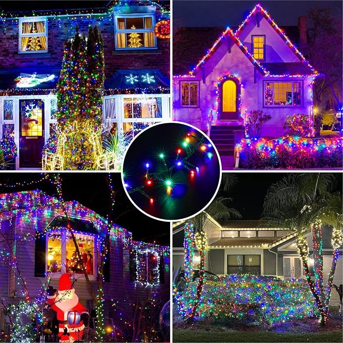 500 LED String Lights Outdoor, 16 Modes Plug-in Twinkle Fairy for Bedroom, 46ft 500LED Christmas Cluster Outdoor Waterproof - Multicolor