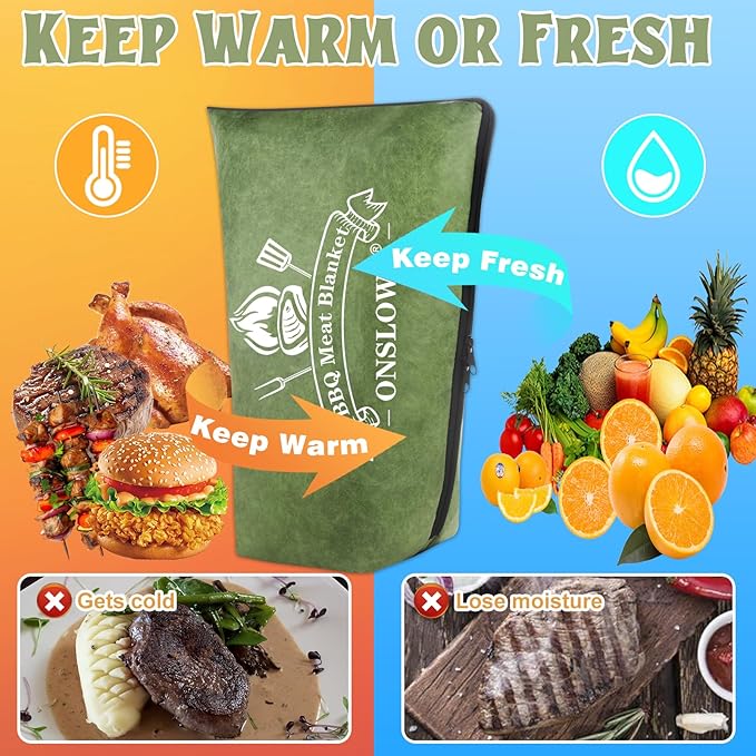 BBQ Blanket for Resting Meat, Reusable Reat Insulated Resting Bag, Smoker Meat Resting Blanket, Insulated Brisket Resting Blanket with Wide Mouth Perfect for Gifting, (21 in Green)