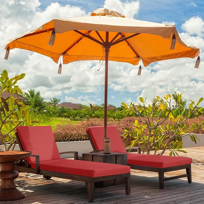 Patelai 2 Set Outdoor Chaise Lounge Cushions with Chair Covers, 70 x 21 x 3 Inch Waterproof Sun and Fade Resistant Thick Replacement Lounge Chair Cushions with Pockets for Patio Poolside (Red)