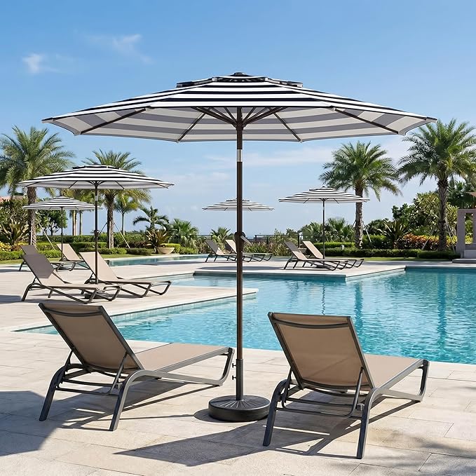 Patio Umbrella, 2 Tier Outdoor Table Umbrella, Large Vented Market Umbrellas with Push Button Tilt and Crank, 8 Sturdy Ribs for Backyard, Deck, Pool, UPF50+ UV Protection