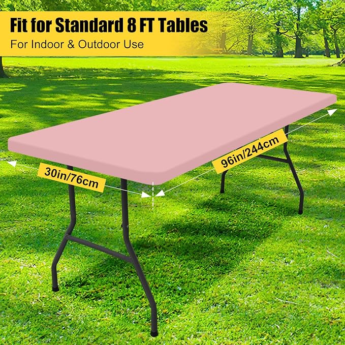 Smiry Rectangle Picnic Table Cloth, Waterproof Elastic Fitted Tablecloths for 8 Foot Tables, Washable Polyester Table Cover for Camping, Indoor and Outdoor (Baby Pink, 30"x96")