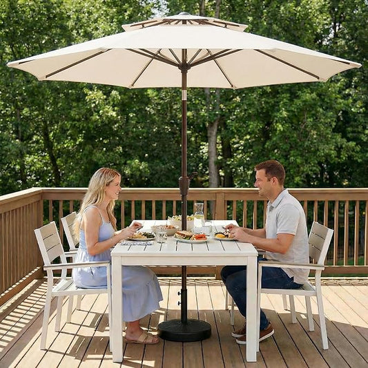 Outdoor Patio Umbrella, 2 Tiers Market Table Umbrella with 8 Sturdy Ribs, Push Button Tilt and Crank, UPF50+ UV Protection for Deck, Pool, Garden and Backyard