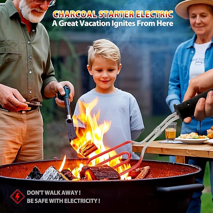 650W Electric Charcoal Starter - Fire Lighter for BBQ Grill Fireplace Smoker Campfires Coal Quick Ignite Briquettes, Durable Stainless Steel 304 Heat Element Coils with 25 Inch Power Cord