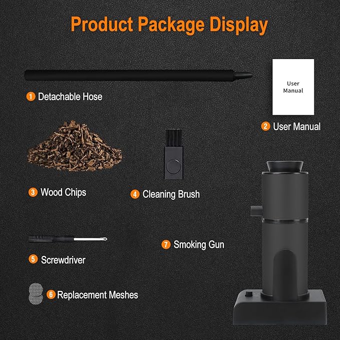 BORUIT Smoking Gun Cocktail & Food Smoker Kit, 2-Speed Portable Cold Smoke Infuser for Cocktails, Whiskey, Meat, BBQ, Cheese – Includes Wood Chips & Accessories, Ideal Gift for Foodies – Black