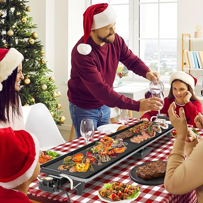 SIMOE Extra Large Teppanyaki Grill, 39.5โ Electric Griddle Pan, Indoor Outdoor Nonstick BBQ Grill with Adjustable Temperature & Drip Tray, Long Griddle Electric for Party, Home, Camping