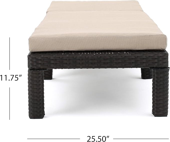 Christopher Knight Home Puerta Outdoor Wicker Chaise Lounge with Water Resistant Cushion, Dark Brown / Beige