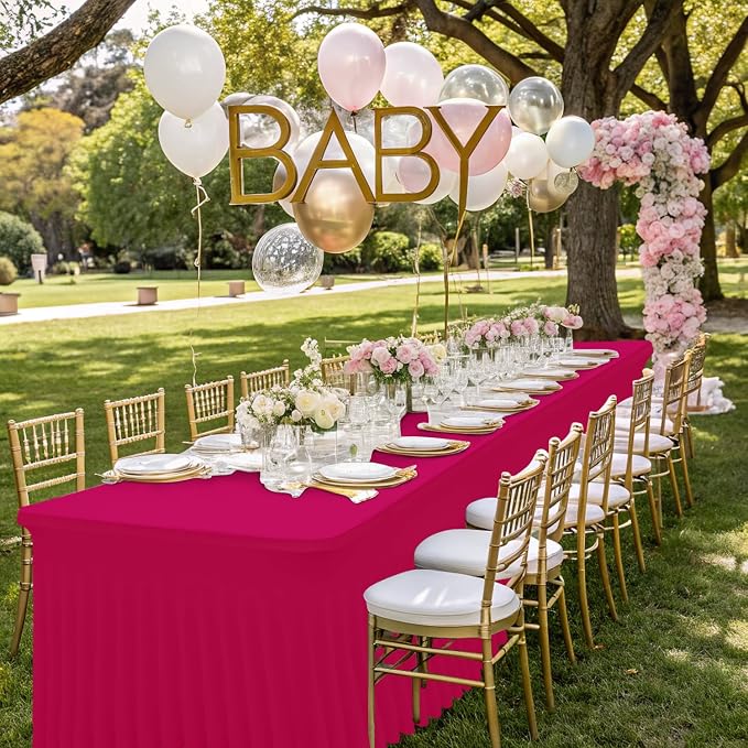 Smiry Spandex Elastic Fitted Table Cloth Skirt for 8FT Rectangle Table | Stretch Washable Table Cloth, Banquet Table Cover for Wedding, Party, Indoor & Trade Shows, (Fuchsia, 96Lx30Wx30H)