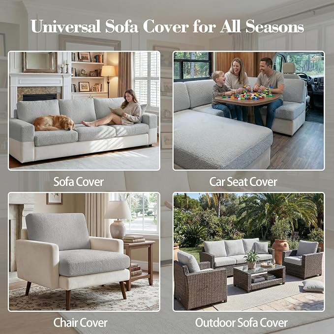 OHSIO Couch Cushion Covers for Sectional Sofa, Stretch Soft Sofa Slipcovers Washable Wear-Resistant Universal Furniture Protector for Living Room(1 Piece Large Cover, Light Gray)