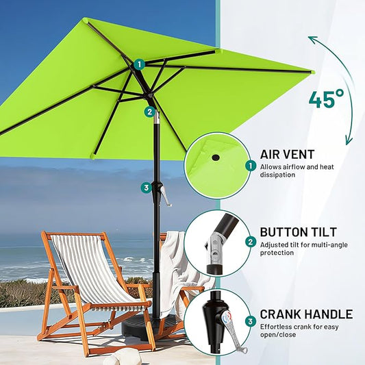 AreShark 6.5' x 10' Rectangular Patio Umbrellas for Outdoor, Outdoor Table Umbrella, Large Outdoor Patio Umbrellas with 6 Sturdy Ribs for Pool, Garden, Deck & Market (Apple Green)