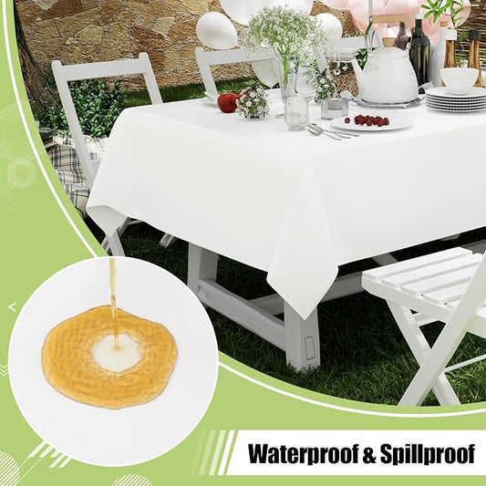 Smiry Disposable Table Cloth 3 Pack, 54 x 156 Inch Waterproof Plastic Tablecloth, Decorative Rectangle Table Covers for Party, Birthday, Picnic, White