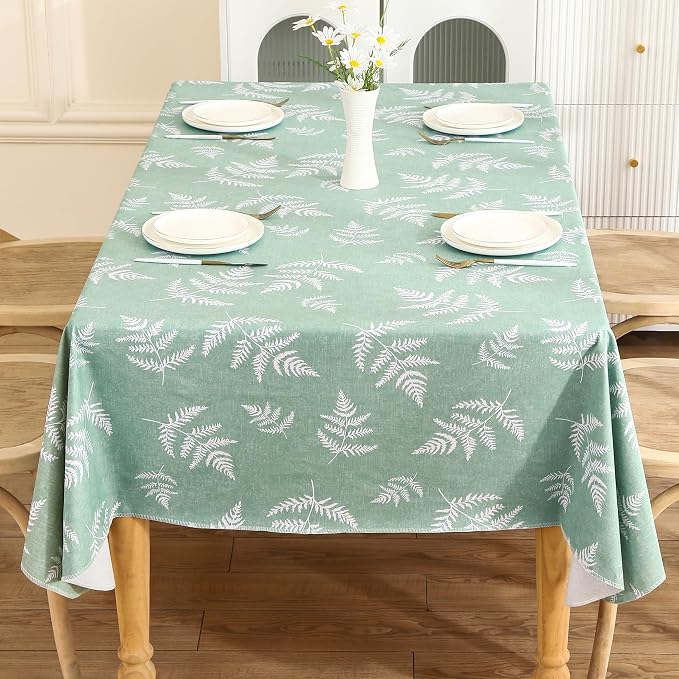 Heavy Duty Vinyl Tablecloth with Flannel Backing Waterproof Oil-Proof Plastic Table Cloth Stain-Resistant Wipeable Rectangle or Square Table Cover for Indoor and Outdoor (Mint Leaf, 54X54 Inch)