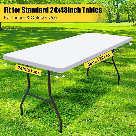 Smiry 2 Pack Rectangle Tablecloth, Elastic Fitted Flannel Backed Vinyl Tablecloths for 4ft Folding Tables, Waterproof Wipeable Table Covers for Outdoor, Indoor, Picnic and Camping (White, 24"x48")