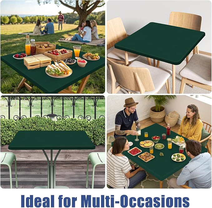Moosfor 2 Pack Square Spandex Fitted Table Cloth, Elastic Tablecloth | Washable Picnic Table Cover, Stretch Waterproof Table cloths for Party, Patio, Dining, Kitchen, 42" x 42", Hunter Green