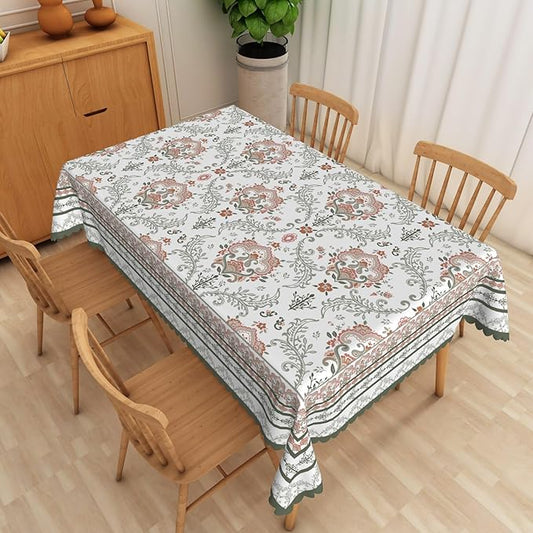 Rustic Floral Tablecloth 60x84 Inch Rectangular Green Pink Flower Boho Spring Wrinkle Resistant Table Cloth Washable Seasonal Retro Table Cover for Home Restaurant Picnic Camping 60x84 Inch